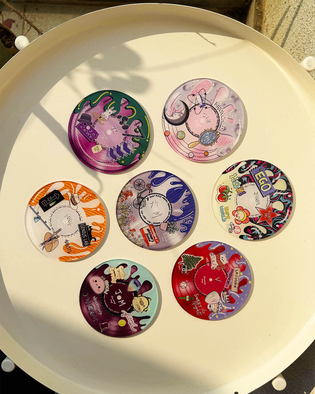 Arirang Vinyl themed Acrylic Coasters - Set of 7 BTS Members