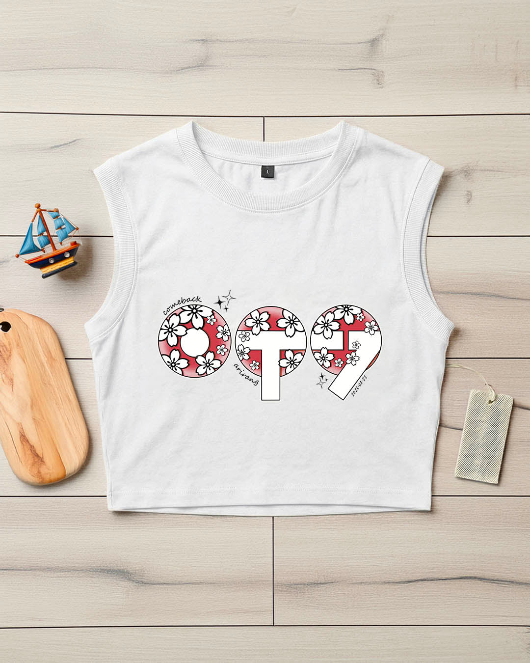 OT7 BTS Arirang Cherry Blossom Crop Tank Tee