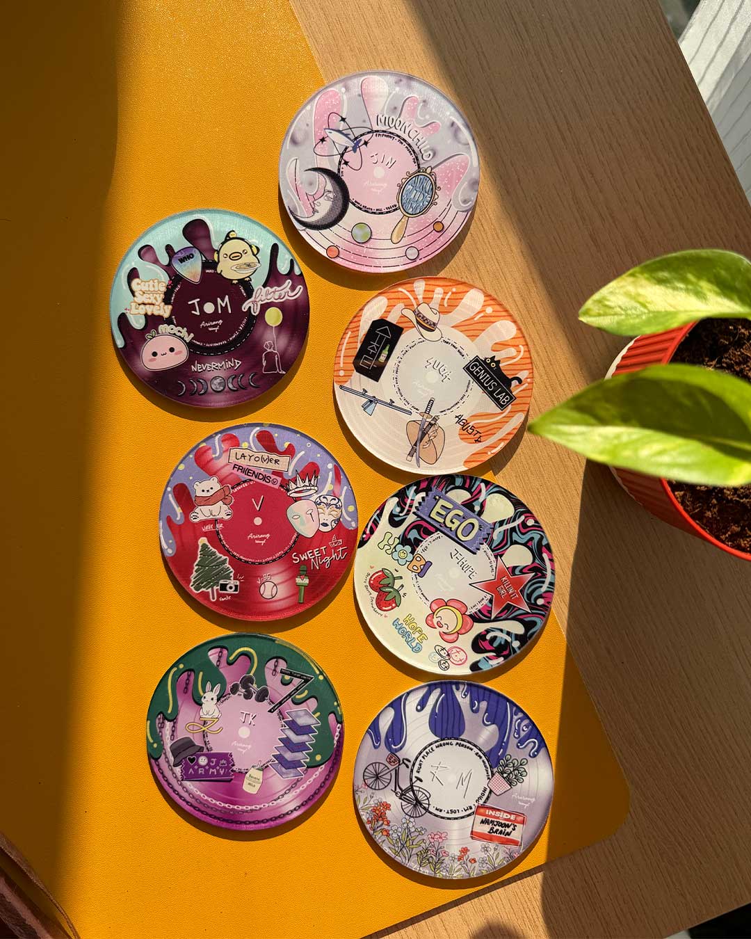 Arirang Vinyl themed Acrylic Coasters - Set of 7 BTS Members