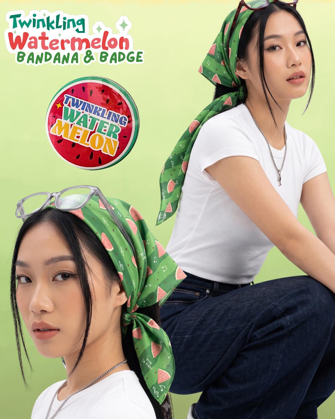 Twinkling Watermelon Viva La Vida Bandana with Badge Combo