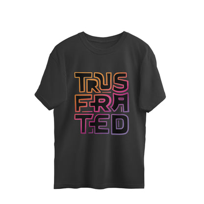Jungkook's trusfrated oversized black graphic tee